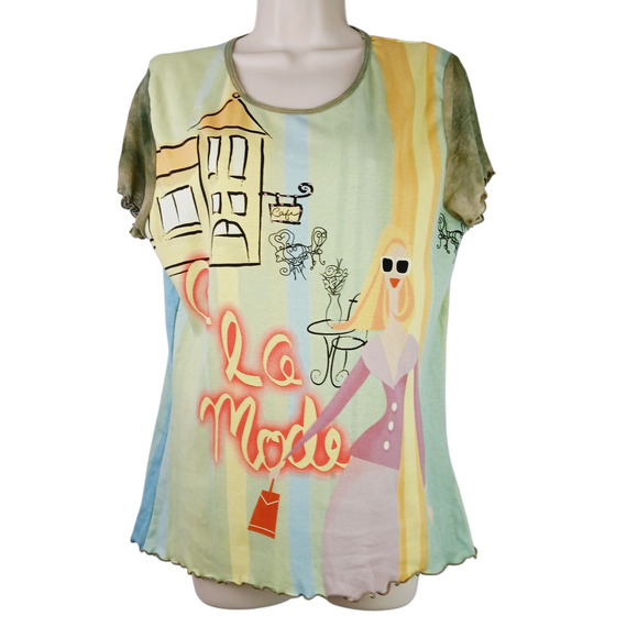 Susan Lawrence SZ XL 90s Y2K Cafe Ala Mode Graphic Sunglass Girl Tee Shirt - Picture 2 of 8